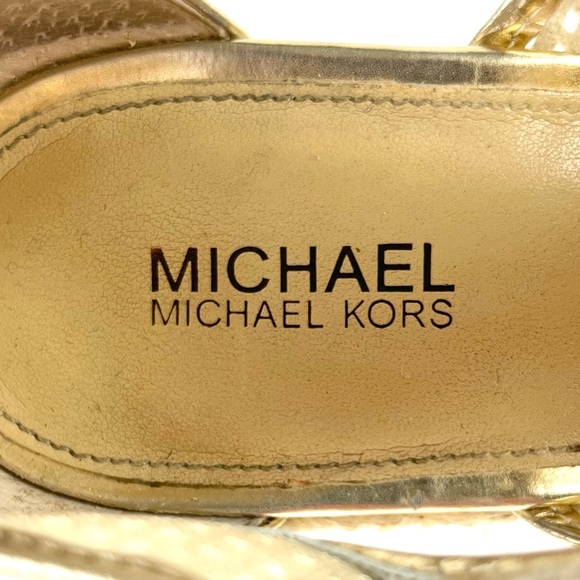 Michael Kors Damita Gold Glitter Metallic Caged Espadrille Platform Wedges - Picture 6 of 8